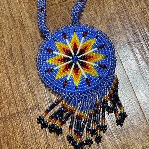 Vibrant Blue Beaded Star Pendant Necklace for Women